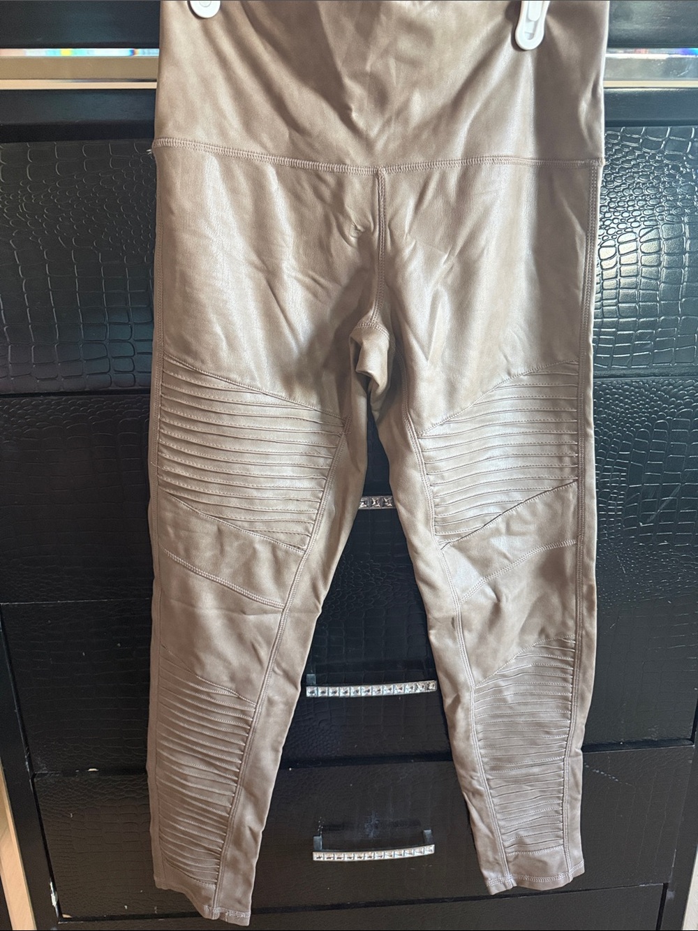 bagatelle Taupe Faux Leather Moto Leggings